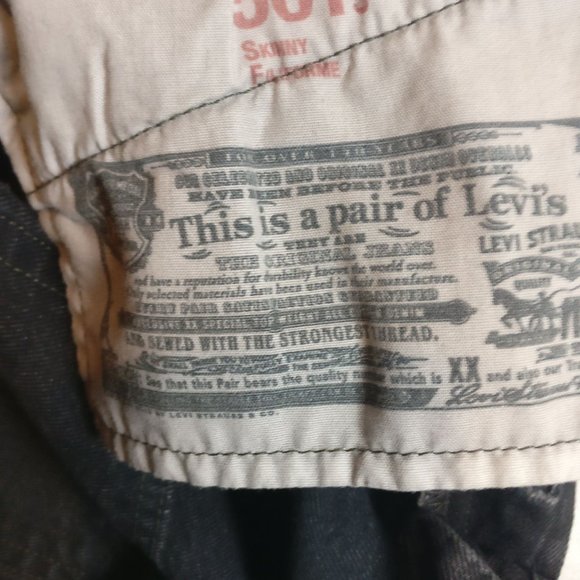 Levi's 501XX Skinny Button Fly HighRise DarkWash Rawhem Jean -w32/Measuremnt - Picture 8 of 10